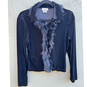 Vintage Peace x Piece Black Velvet Feather Cardigan Blouse